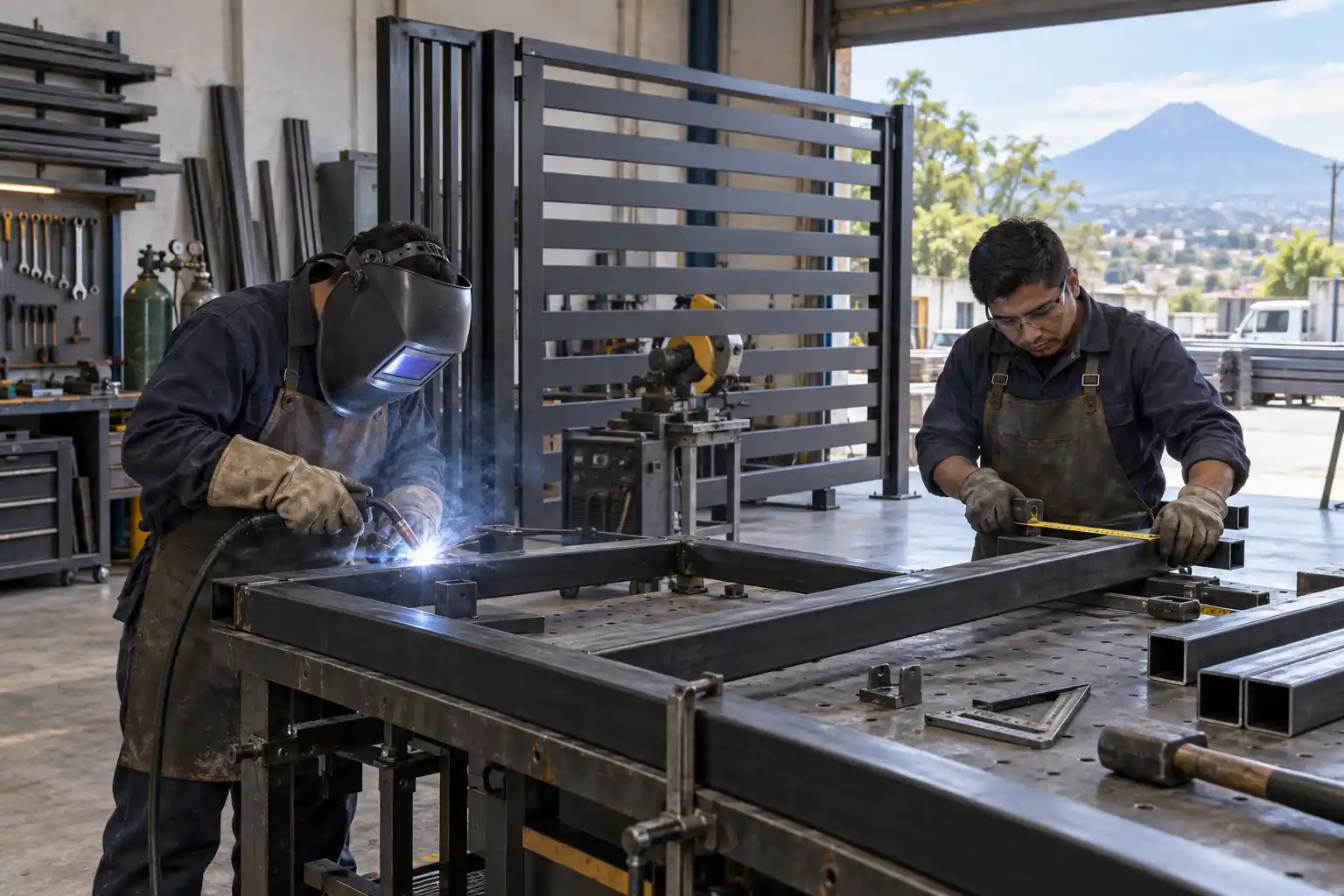 Trabajos en aluminio <br> y hierro negro.